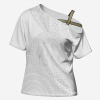 Tonga White Sunday Cross Shoulder Shirt Fakame Tongan Ngatu Turtle