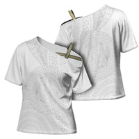 Tonga White Sunday Cross Shoulder Shirt Fakame Tongan Ngatu Turtle