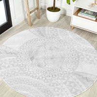 Tonga White Sunday Round Carpet Fakame Tongan Ngatu Turtle