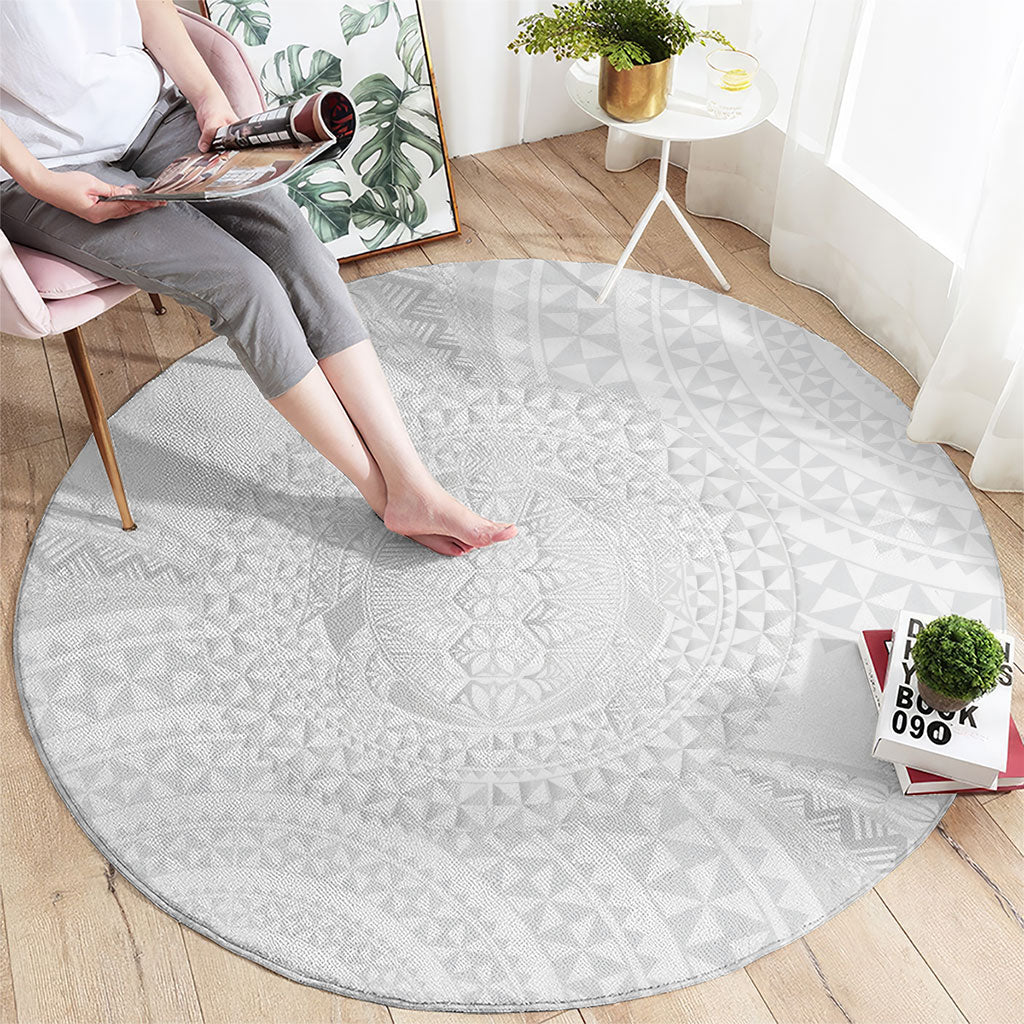 Tonga White Sunday Round Carpet Fakame Tongan Ngatu Turtle