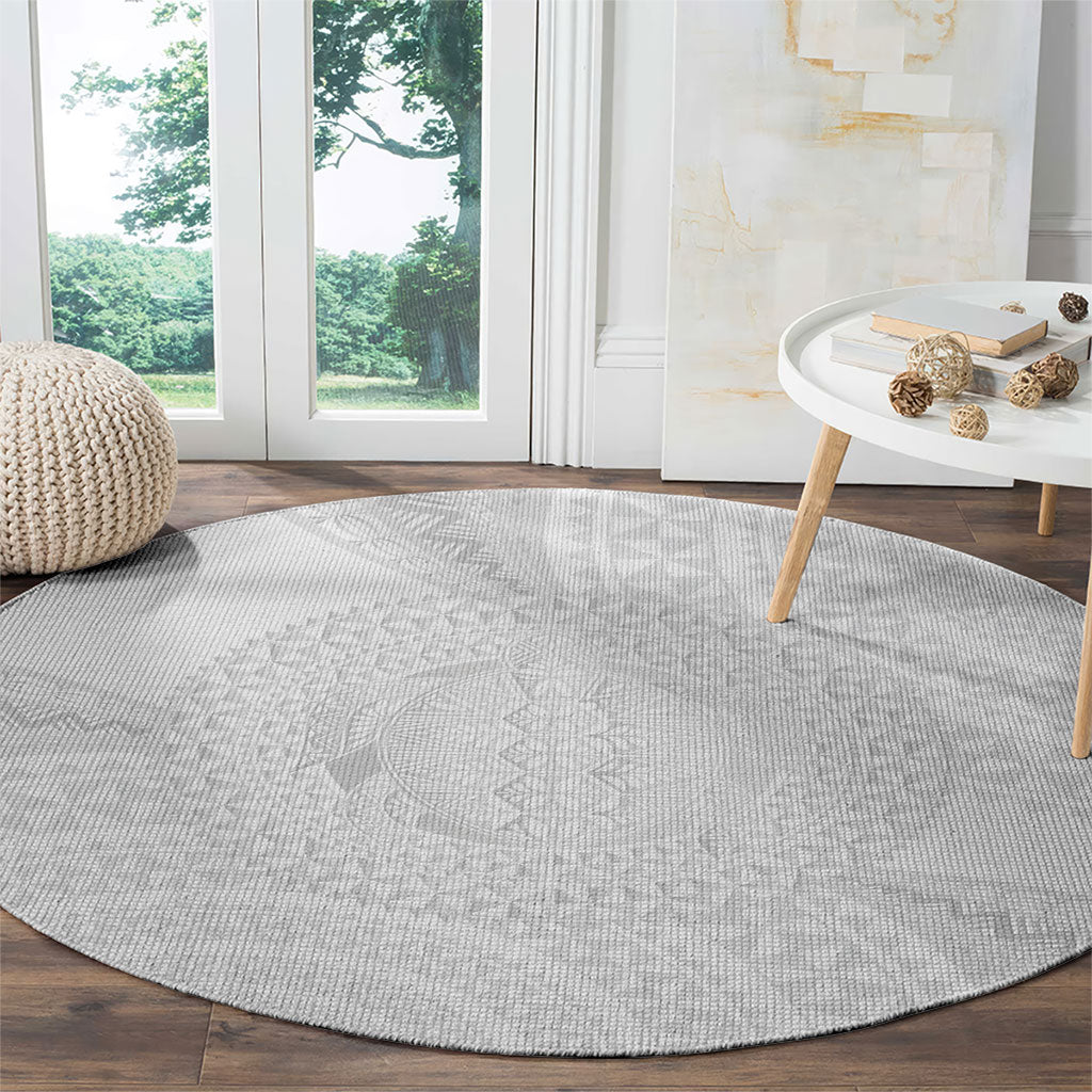 Tonga White Sunday Round Carpet Fakame Tongan Ngatu Turtle