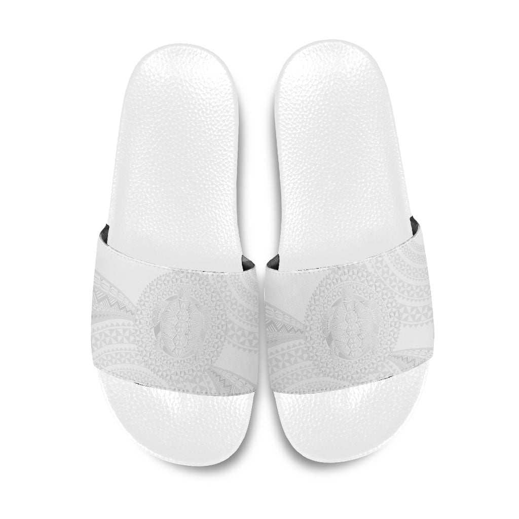 Tonga White Sunday Slide Sandals Fakame Tongan Ngatu Turtle