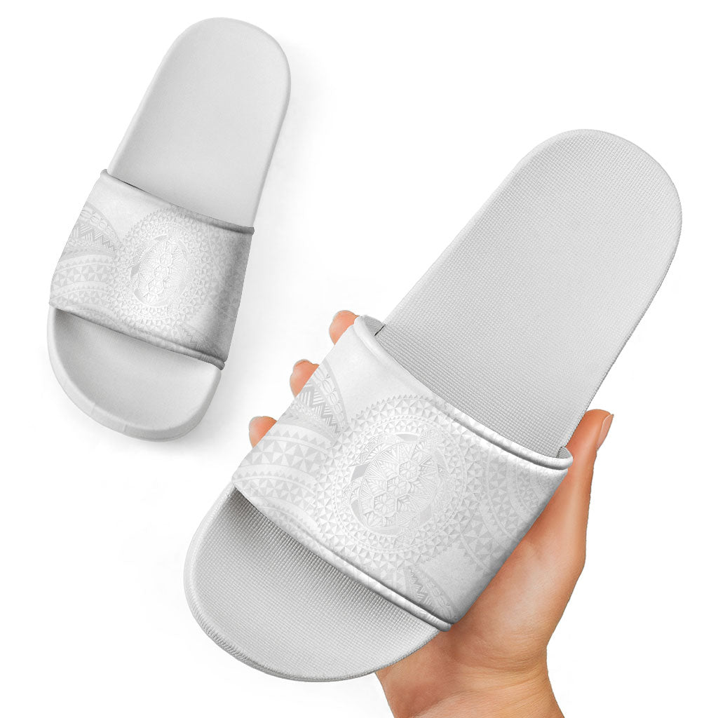 Tonga White Sunday Slide Sandals Fakame Tongan Ngatu Turtle