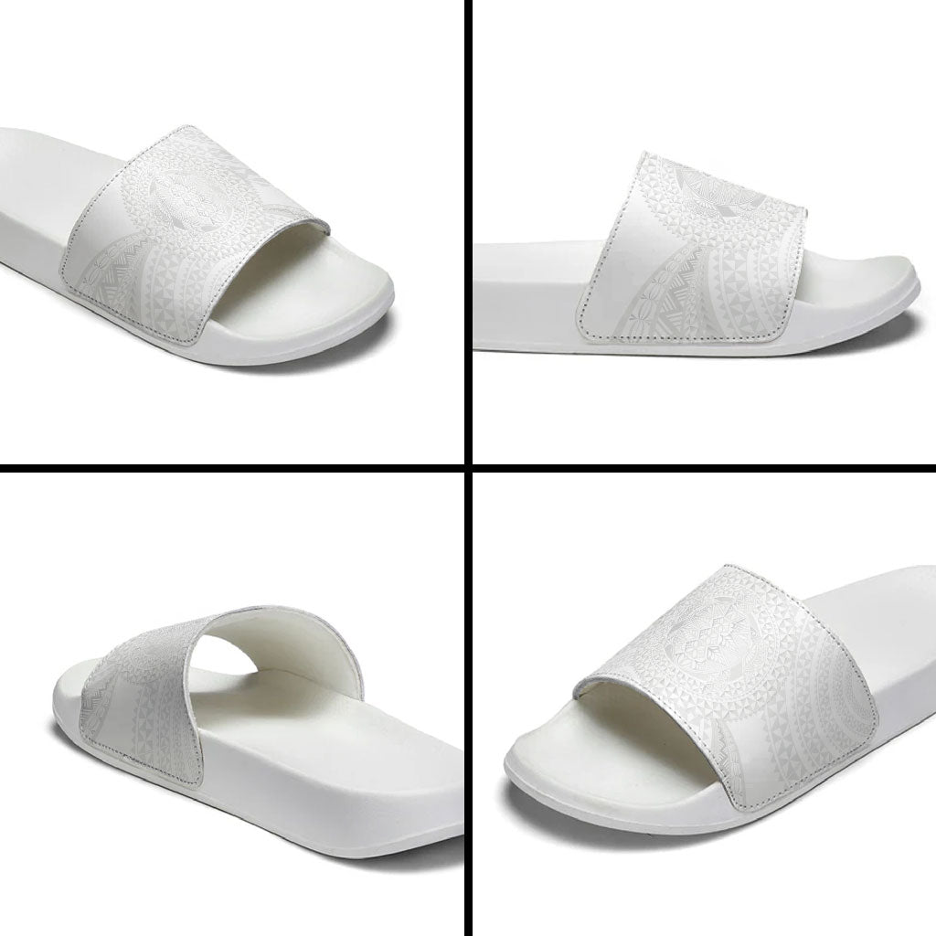 Tonga White Sunday Slide Sandals Fakame Tongan Ngatu Turtle