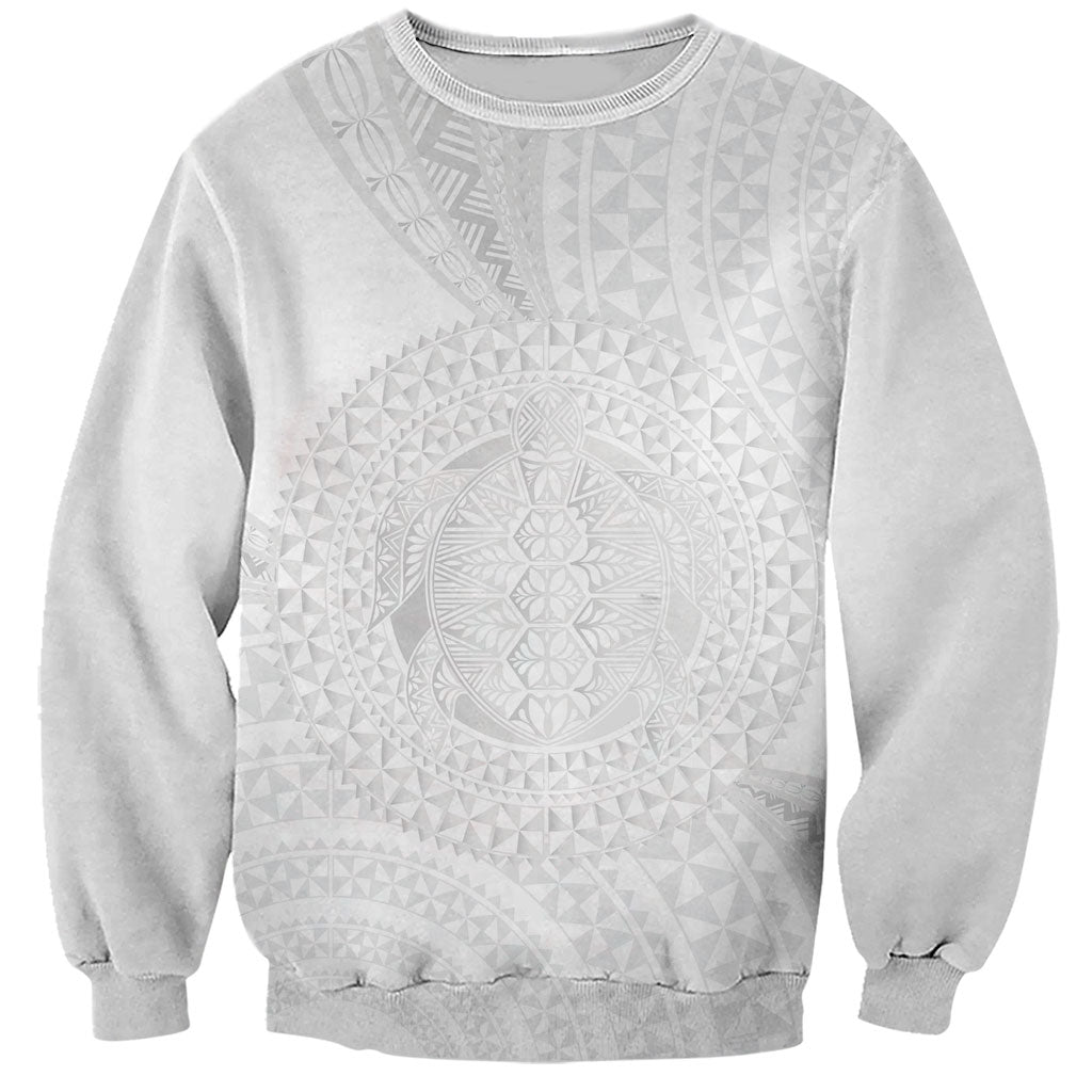 Tonga White Sunday Sweatshirt Fakame Tongan Ngatu Turtle LT14 Unisex White - Polynesian Pride