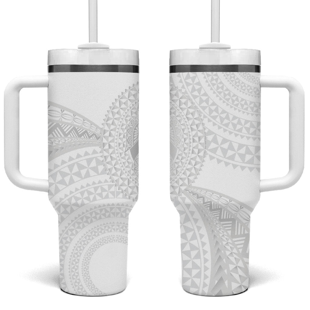 Tonga White Sunday Tumbler With Handle Fakame Tongan Ngatu Turtle