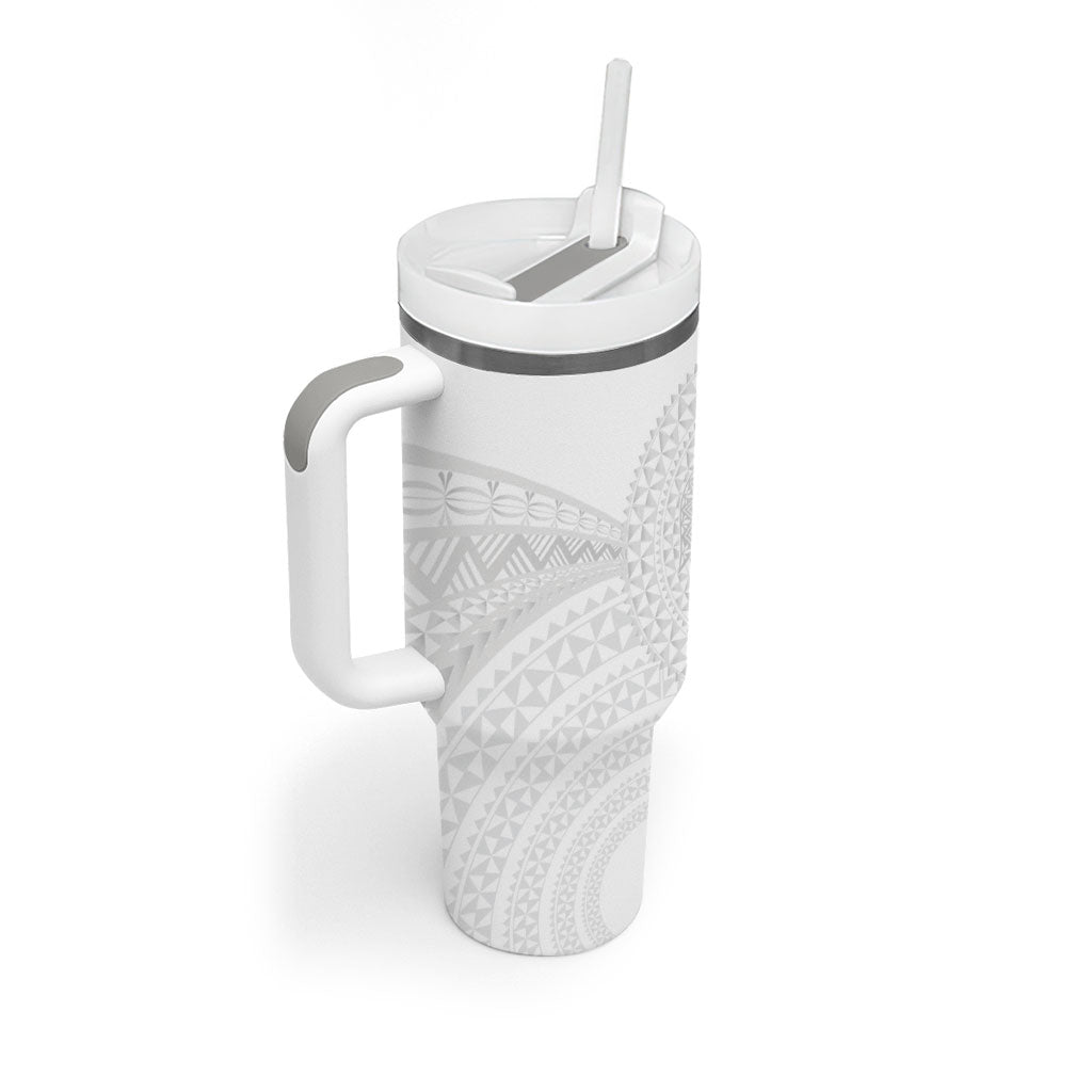 Tonga White Sunday Tumbler With Handle Fakame Tongan Ngatu Turtle
