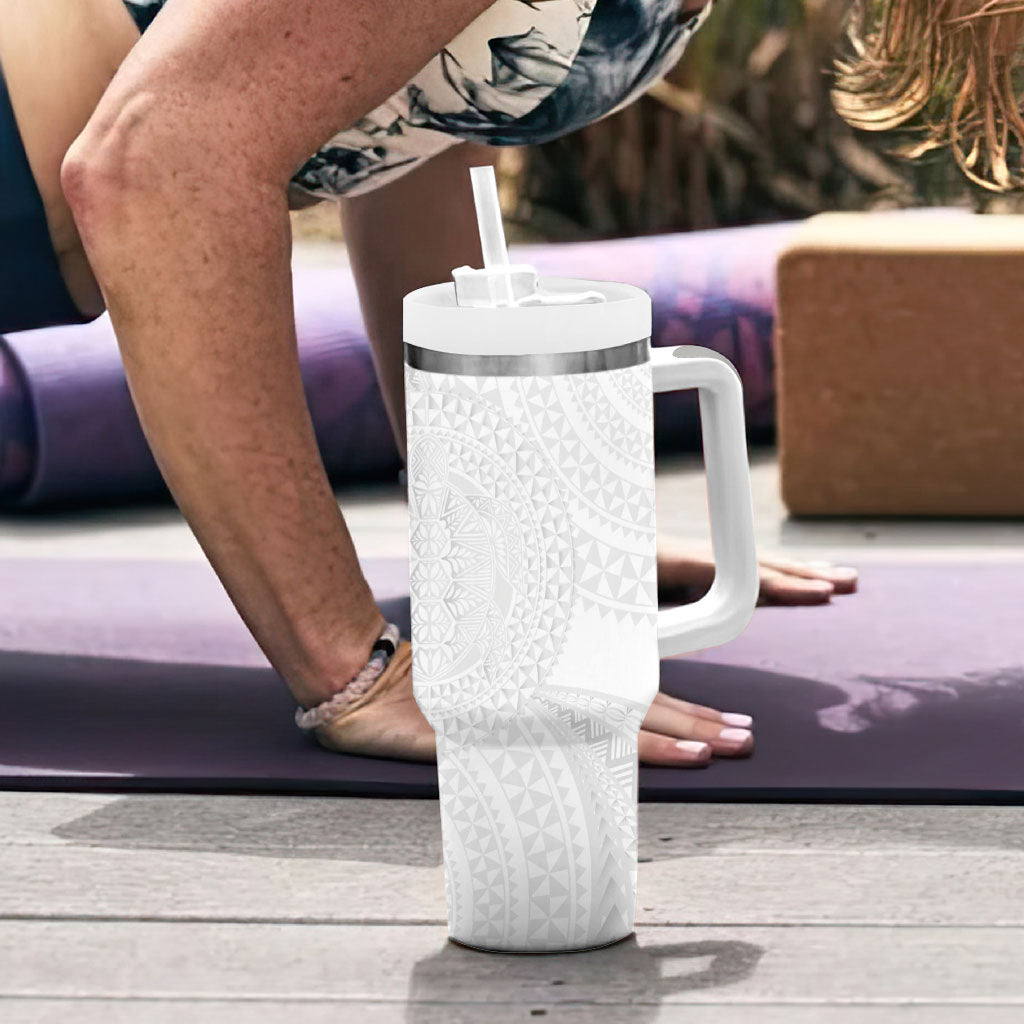 Tonga White Sunday Tumbler With Handle Fakame Tongan Ngatu Turtle