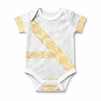 Tonga White Sunday Baby Onesie Fakame Tongan Ngatu Pattern Gold Strips