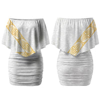 Tonga White Sunday Family Matching Off Shoulder Short Dress and Hawaiian Shirt Fakame Tongan Ngatu Pattern Gold Strips