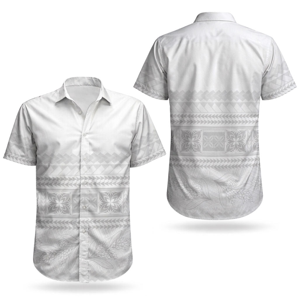 Samoa White Sunday Couples Matching Puletasi and Hawaiian Shirt Lotu Tamaiti Samoan Siapo Teuila Flowers