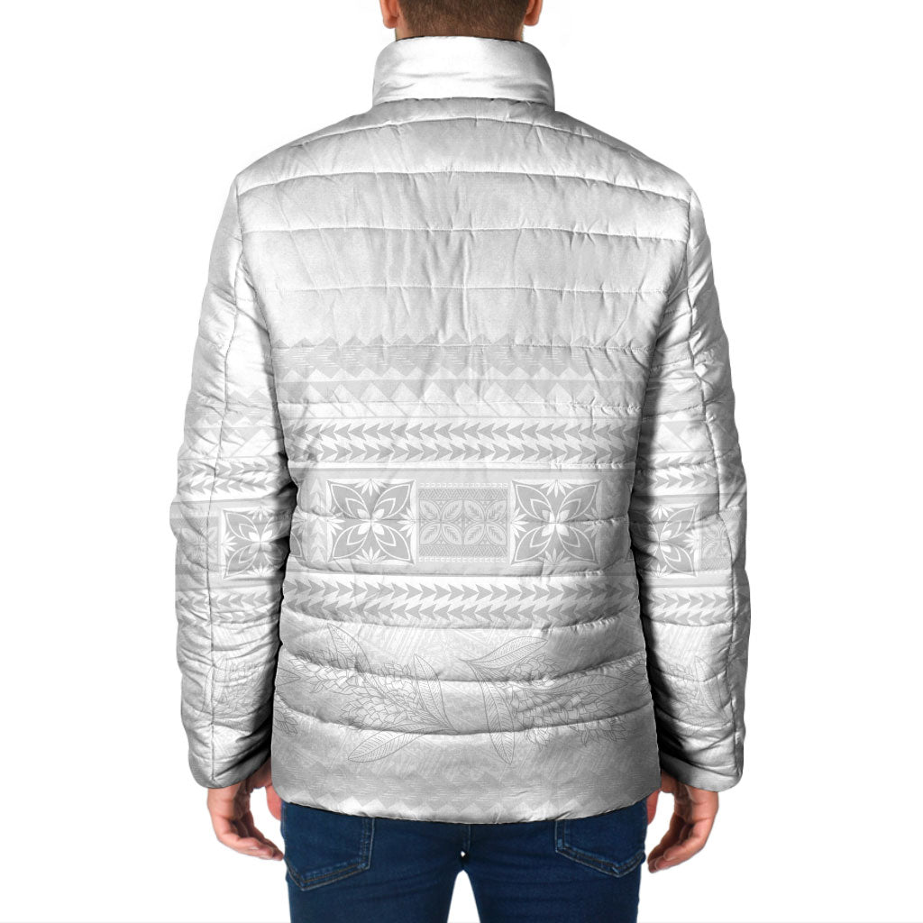 Samoa White Sunday Padded Jacket Lotu Tamaiti Samoan Siapo Teuila Flowers