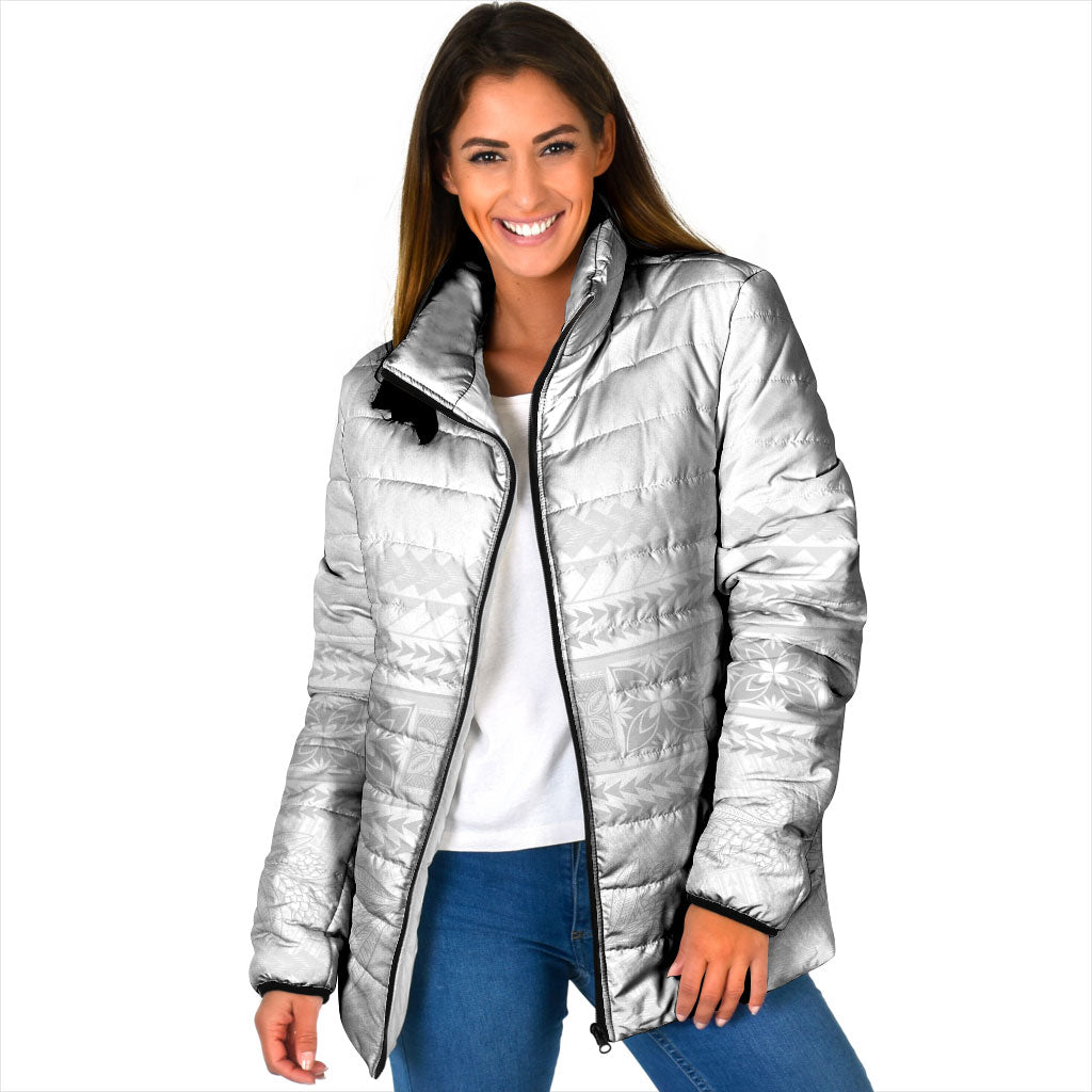Samoa White Sunday Padded Jacket Lotu Tamaiti Samoan Siapo Teuila Flowers