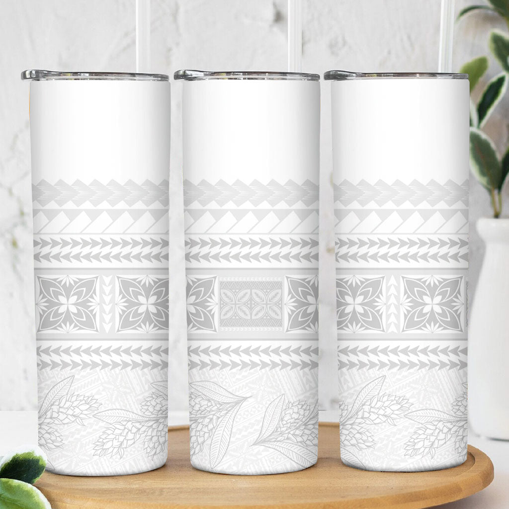 Samoa White Sunday Skinny Tumbler Lotu Tamaiti Samoan Siapo Teuila Flowers