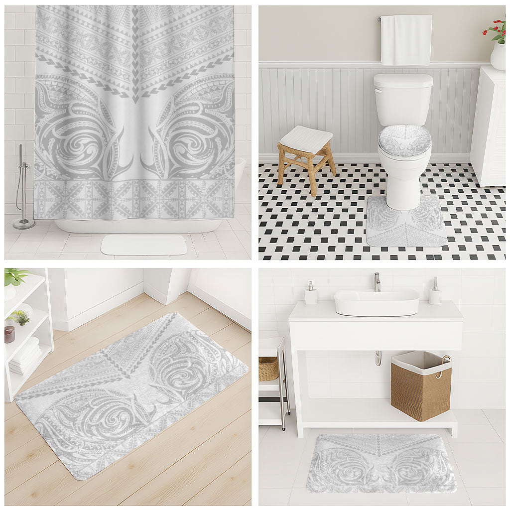 Niue White Sunday Bathroom Set Aho Tapu Fanau Hiapo Pattern