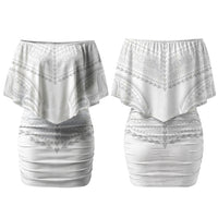 Niue White Sunday Couples Matching Off Shoulder Short Dress and Long Sleeve Button Shirt Aho Tapu Fanau Hiapo Pattern