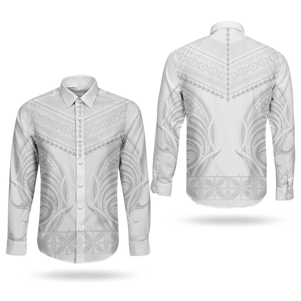 Niue White Sunday Couples Matching Short Sleeve Bodycon Dress and Long Sleeve Button Shirt Aho Tapu Fanau Hiapo Pattern