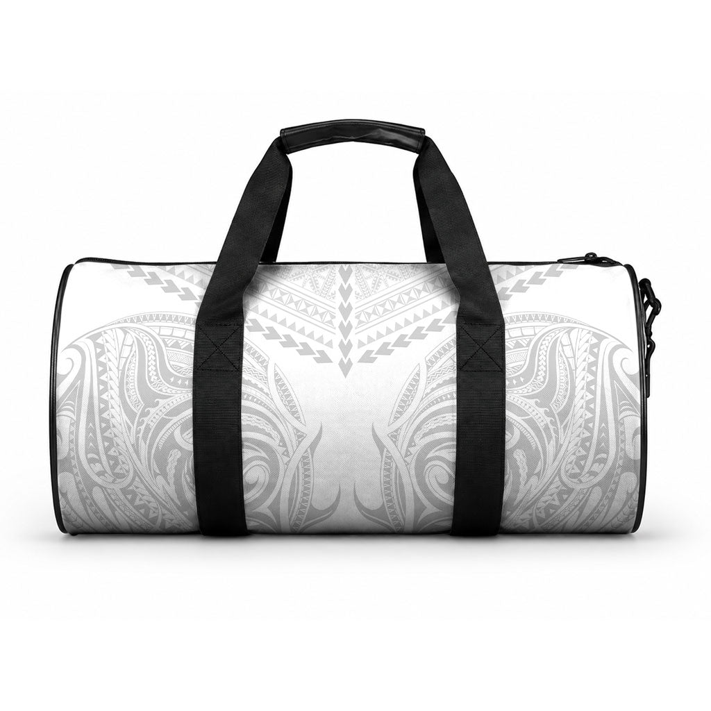 Niue White Sunday Duffle Bag Aho Tapu Fanau Hiapo Pattern