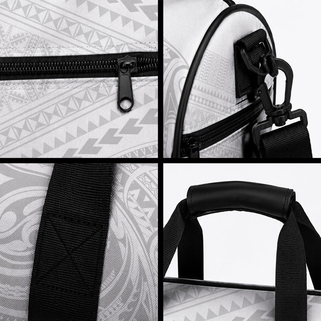 Niue White Sunday Duffle Bag Aho Tapu Fanau Hiapo Pattern