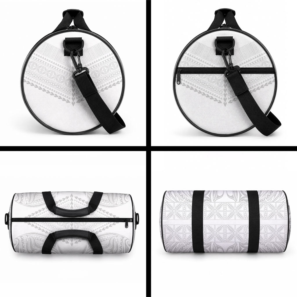 Niue White Sunday Duffle Bag Aho Tapu Fanau Hiapo Pattern