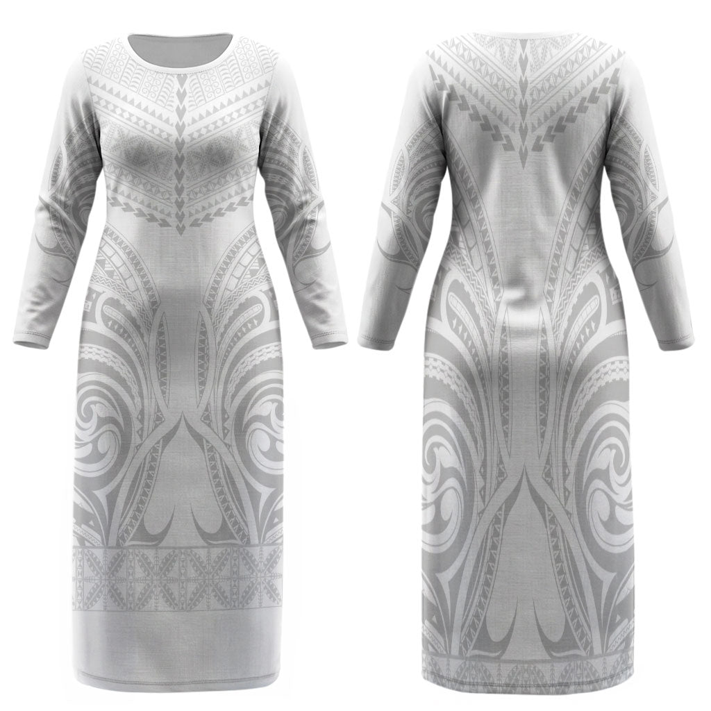 Niue White Sunday Family Matching Long Sleeve Bodycon Dress and Hawaiian Shirt Aho Tapu Fanau Hiapo Pattern