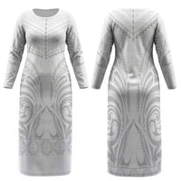 Niue White Sunday Family Matching Long Sleeve Bodycon Dress and Hawaiian Shirt Aho Tapu Fanau Hiapo Pattern