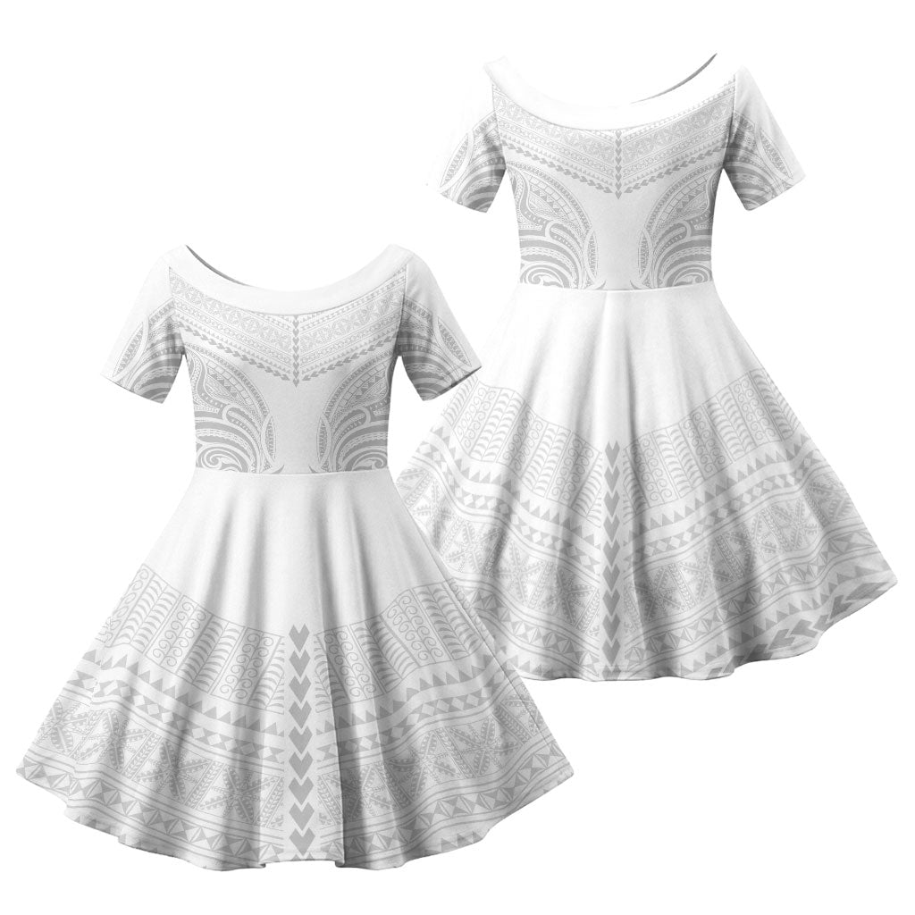 Niue White Sunday Family Matching Long Sleeve Bodycon Dress and Hawaiian Shirt Aho Tapu Fanau Hiapo Pattern