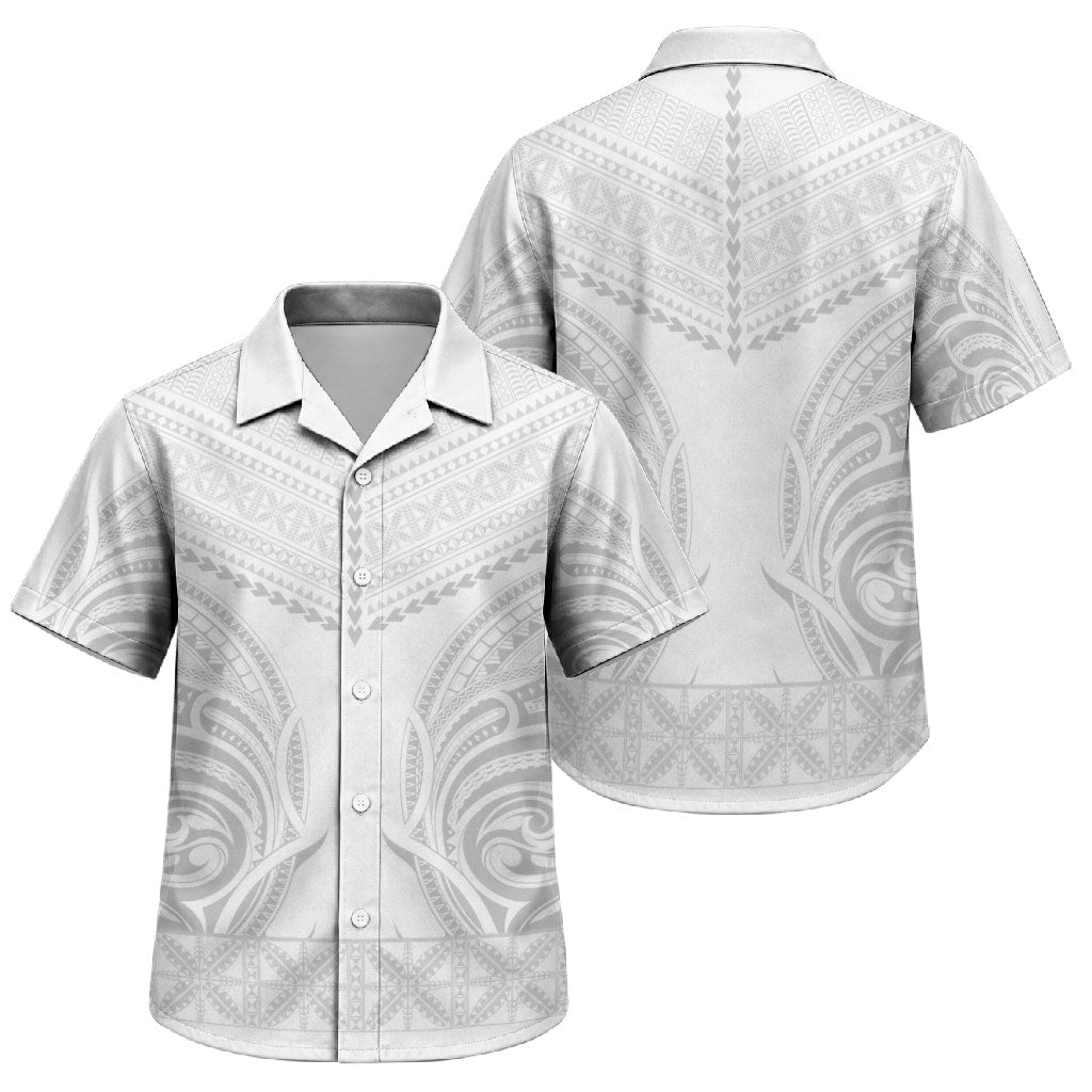 Niue White Sunday Family Matching Long Sleeve Bodycon Dress and Hawaiian Shirt Aho Tapu Fanau Hiapo Pattern