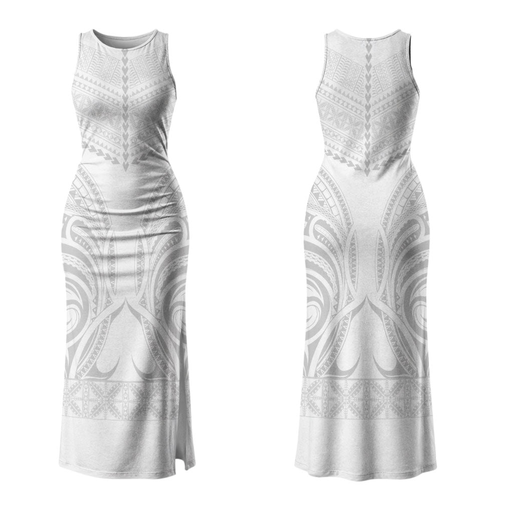 Niue White Sunday Family Matching Tank Maxi Dress and Hawaiian Shirt Aho Tapu Fanau Hiapo Pattern