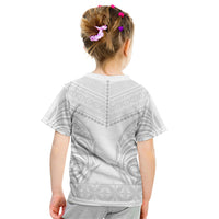 Niue White Sunday Kid T Shirt Aho Tapu Fanau Hiapo Pattern