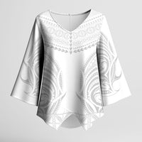 Niue White Sunday Kimono Sleeve Blouse Aho Tapu Fanau Hiapo Pattern