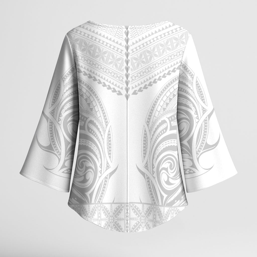 Niue White Sunday Kimono Sleeve Blouse Aho Tapu Fanau Hiapo Pattern