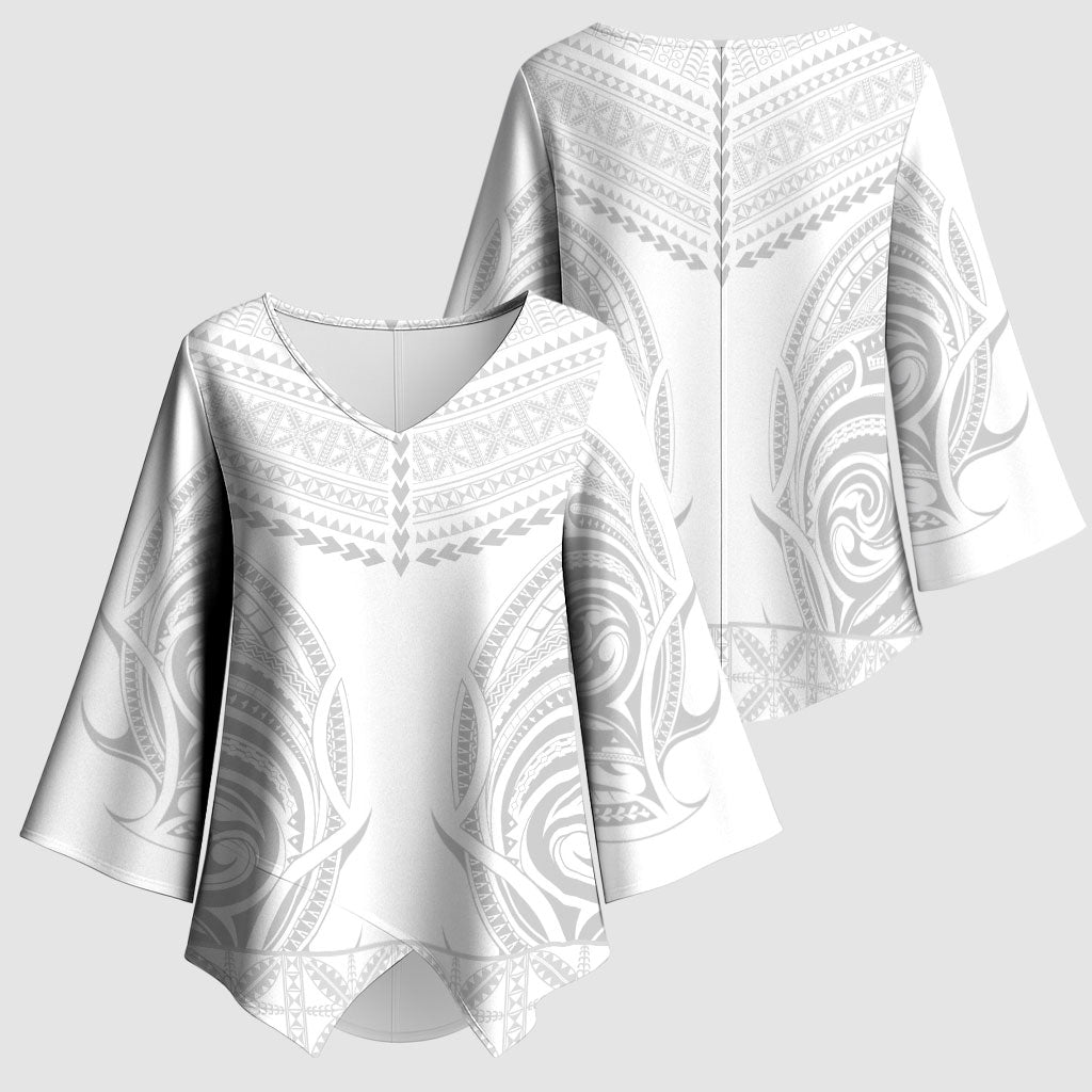 Niue White Sunday Kimono Sleeve Blouse Aho Tapu Fanau Hiapo Pattern