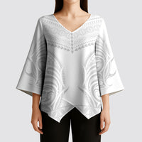 Niue White Sunday Kimono Sleeve Blouse Aho Tapu Fanau Hiapo Pattern