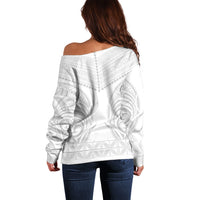 Niue White Sunday Off Shoulder Sweater Aho Tapu Fanau Hiapo Pattern