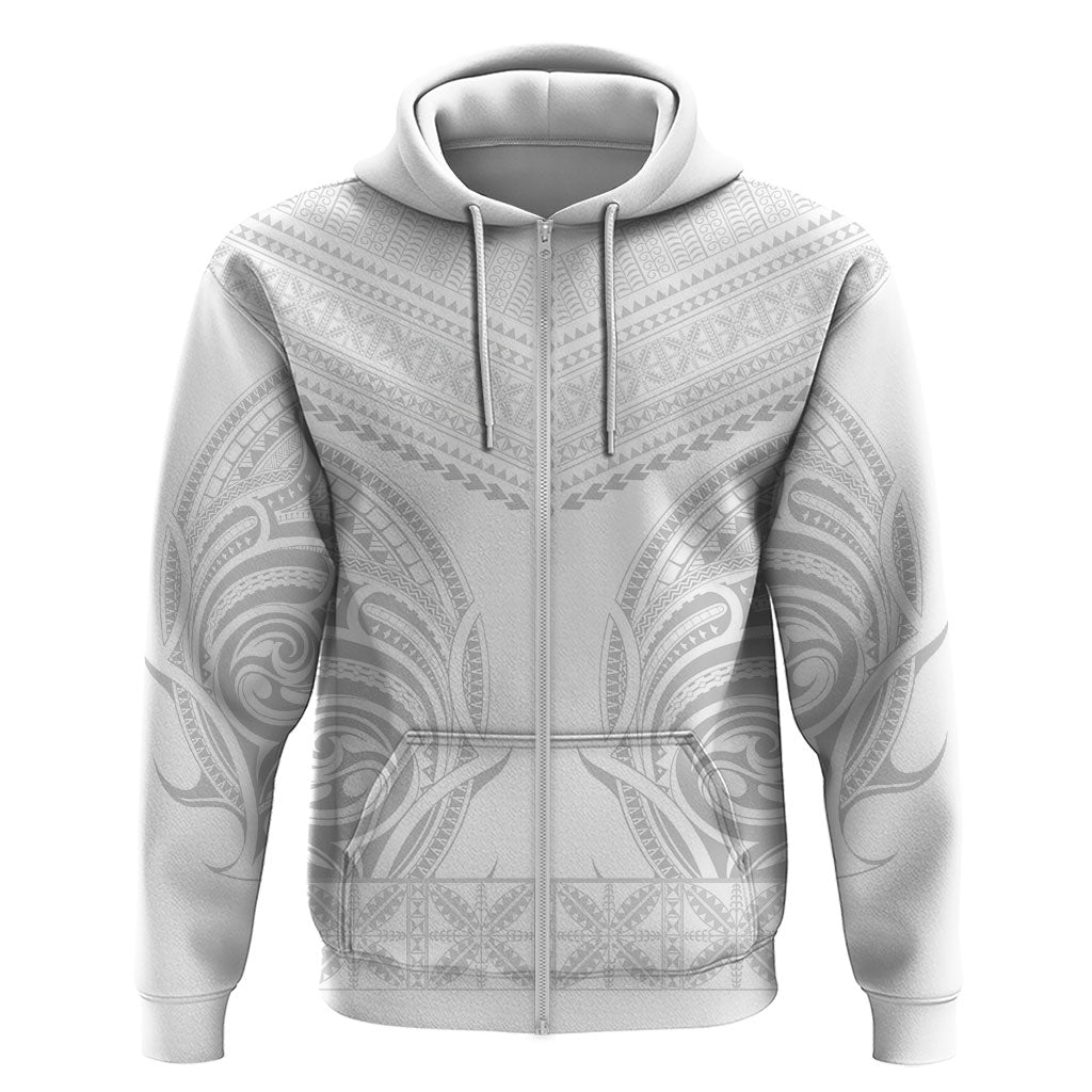 Niue White Sunday Zip Hoodie Aho Tapu Fanau Hiapo Pattern LT14 Zip Hoodie White - Polynesian Pride