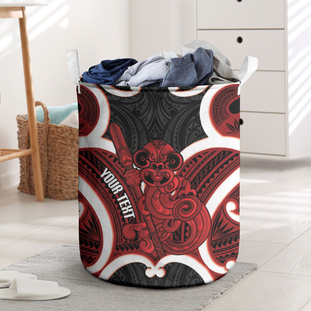 Whero Aotearoa Atua Tumatauenga Personalised Laundry Basket Maori God Of War Tiki With Taiaha LT14 Red - Polynesian Pride