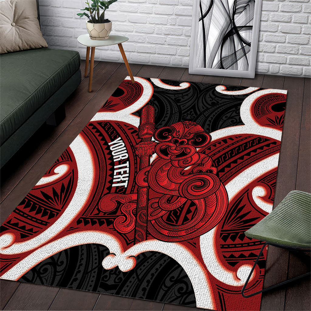 Whero Aotearoa Atua Tumatauenga Personalised Area Rug Maori God Of War Tiki With Taiaha LT14 Red - Polynesian Pride