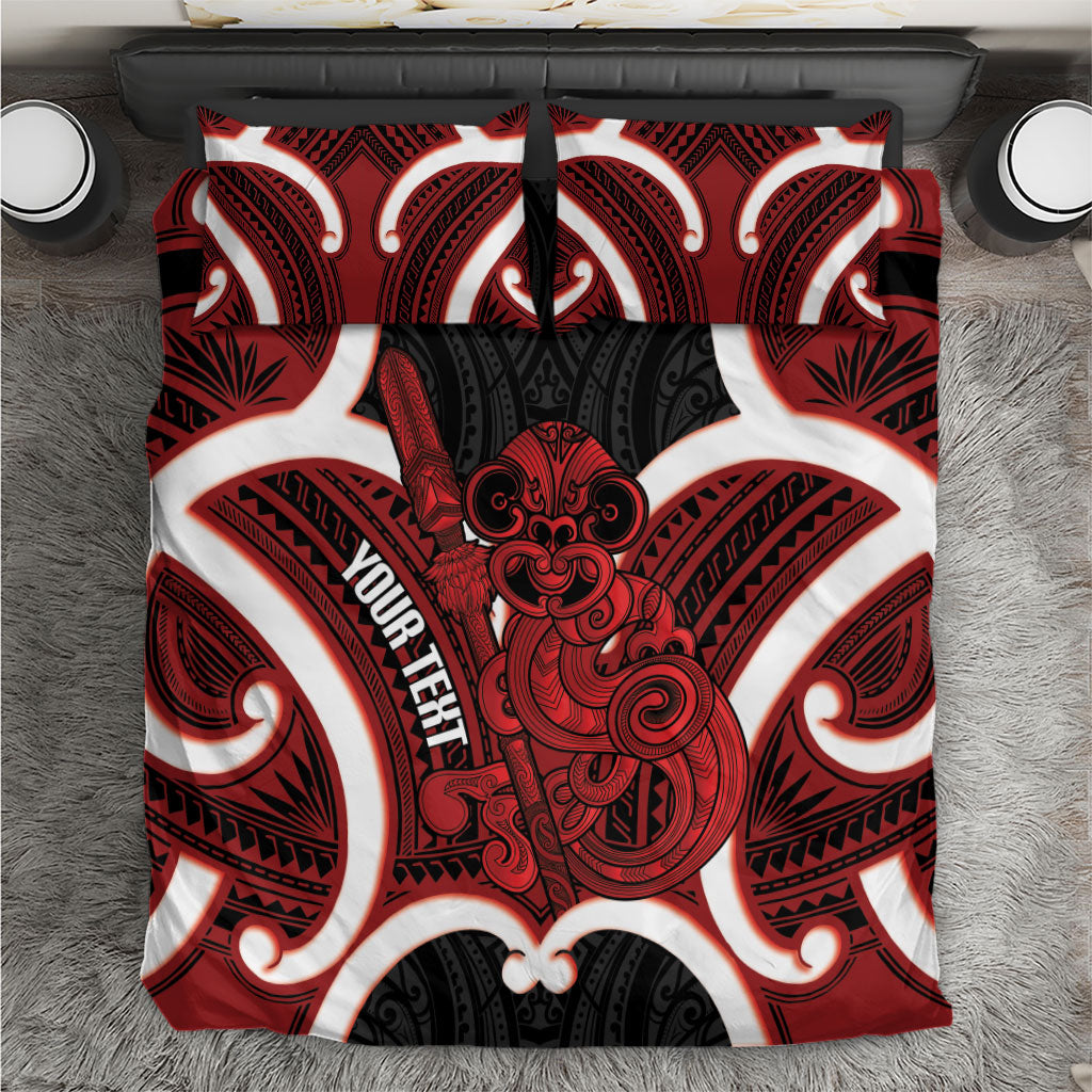 Whero Aotearoa Atua Tumatauenga Personalised Bedding Set Maori God Of War Tiki With Taiaha LT14 Red - Polynesian Pride