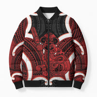 Whero Aotearoa Atua Tumatauenga Personalised Bomber Puffer Jacket Maori God Of War Tiki With Taiaha