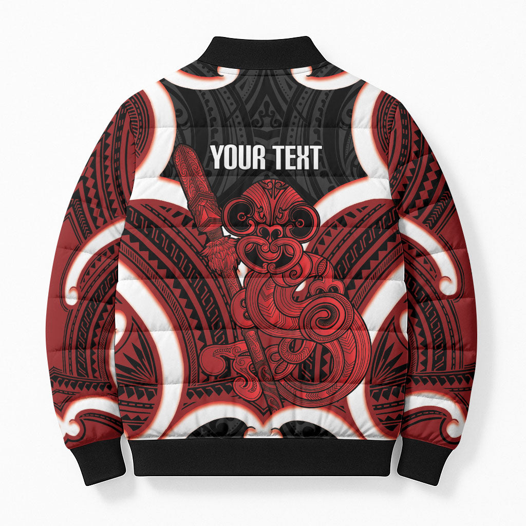 Whero Aotearoa Atua Tumatauenga Personalised Bomber Puffer Jacket Maori God Of War Tiki With Taiaha