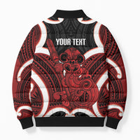 Whero Aotearoa Atua Tumatauenga Personalised Bomber Puffer Jacket Maori God Of War Tiki With Taiaha