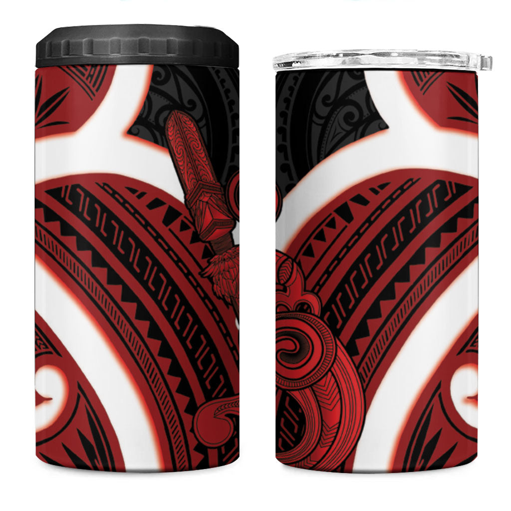 Whero Aotearoa Atua Tumatauenga 4 in 1 Can Cooler Tumbler Maori God Of War Tiki With Taiaha LT14 One Size: 16 oz Red - Polynesian Pride