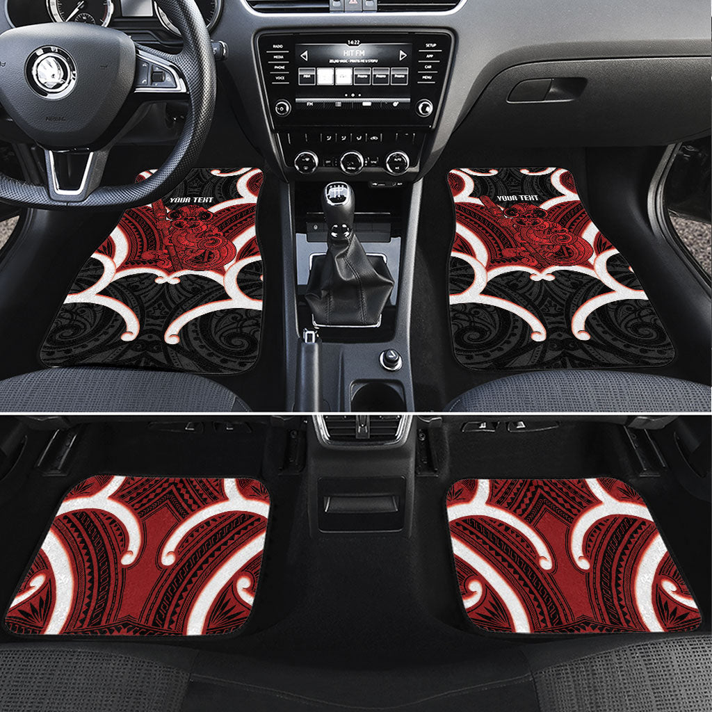 Whero Aotearoa Atua Tumatauenga Personalised Car Mats Maori God Of War Tiki With Taiaha LT14 Set 4pcs Red - Polynesian Pride