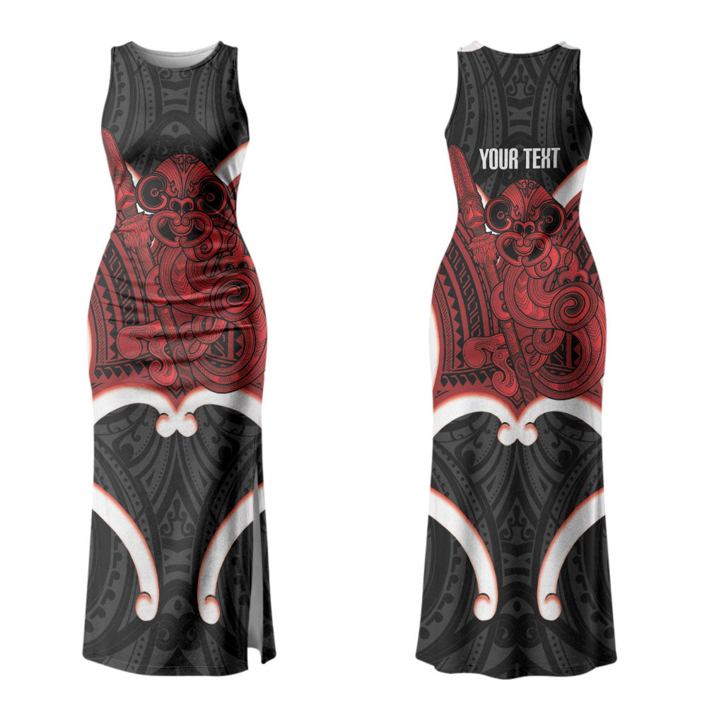 Whero Aotearoa Atua Tumatauenga Personalised Couples Matching Tank Maxi Dress and Hawaiian Shirt Maori God Of War Tiki With Taiaha