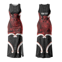 Whero Aotearoa Atua Tumatauenga Personalised Couples Matching Tank Maxi Dress and Hawaiian Shirt Maori God Of War Tiki With Taiaha