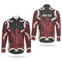 Whero Aotearoa Atua Tumatauenga Personalised Couples Matching Tank Maxi Dress and Long Sleeve Button Shirt Maori God Of War Tiki With Taiaha