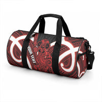 Whero Aotearoa Atua Tumatauenga Personalised Duffle Bag Maori God Of War Tiki With Taiaha