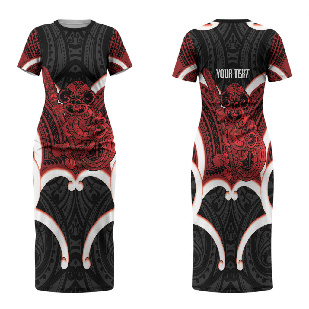 Whero Aotearoa Atua Tumatauenga Personalised Family Matching Short Sleeve Bodycon Dress and Hawaiian Shirt Maori God Of War Tiki With Taiaha