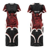 Whero Aotearoa Atua Tumatauenga Personalised Family Matching Short Sleeve Bodycon Dress and Hawaiian Shirt Maori God Of War Tiki With Taiaha